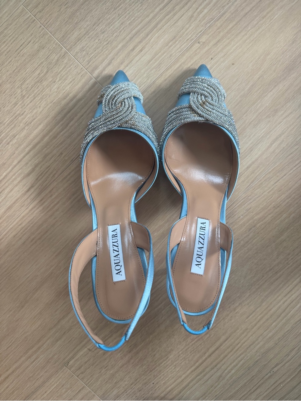 Aquazzura Gatsby Sky Blue Beaded Slingback Pumps